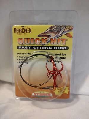  2 Quick Hit Fast Strike Live Bait Rigs Red Chrome Treble Hooks Pike Muskie 