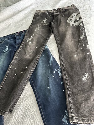 2 Pair Ecko UNTLD Athletic Straight Jeans Size 36 Black Blue Paint Splatter