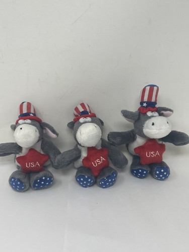 3 Patriotic Plush USA Stuffed Animal 6” heart hat 4th of j