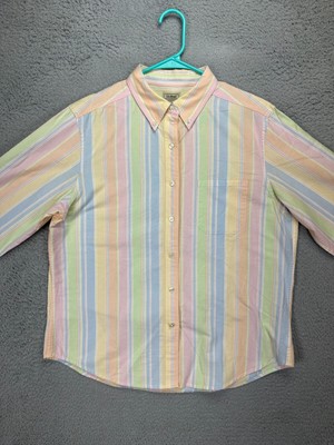 L.L. Bean Shirt Womens Large Multi Balanced Striped Button Up Long Sleeve Top