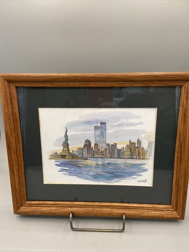 ニューヨーク絵画　リトグラフ 1970s - Mostoff - New York - Twin Towers - Brooklyn Bridge