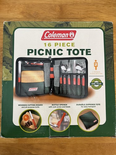 Coleman 16 Piece Picnic Tote - 2 Person Cutlery Place Setting Camping Hiking New