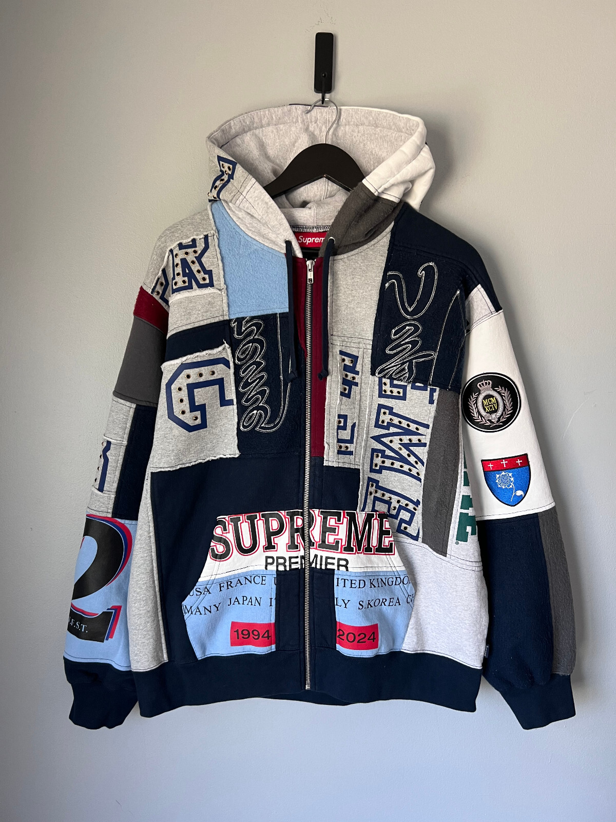 Supreme パッチワークジップアップフーディ ネイビー　Sサイズ Supreme Patchwork Zip Up Hoodie - Size XL - Navy - NEW | eBay