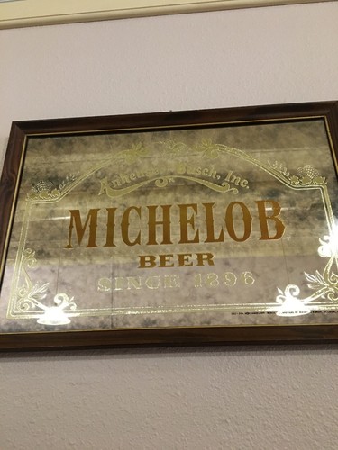 Vintage Anheuser-Busch Michelin Beer Since 1896: Framed Mirror Sign 18x26 Inches
