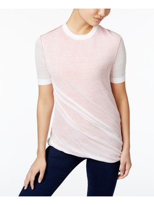 Женский белый топ с круглым вырезом и коротким рукавом DKNY M