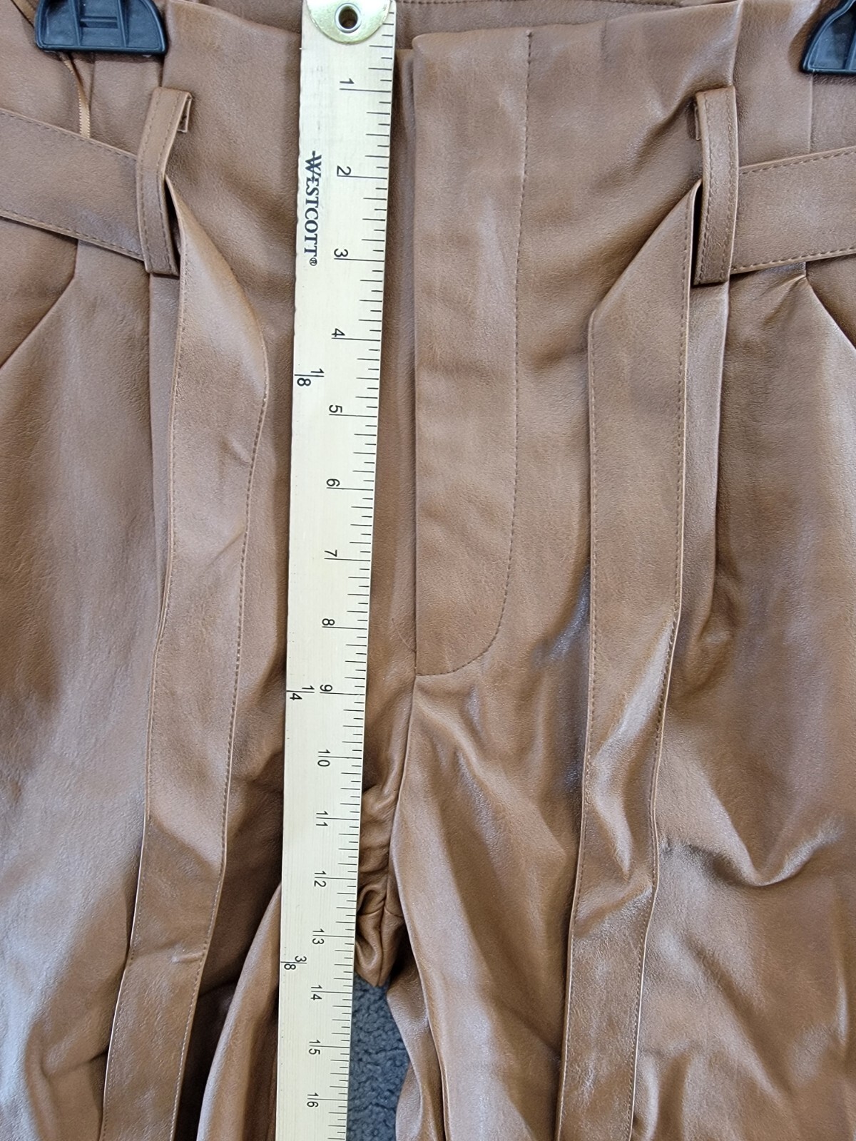 Lucy Paris Faux Leather Paperbag-Waist Pants Women's S Cognac Zip Front Closure - Picture 8 of 18