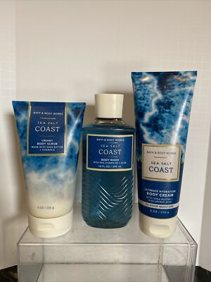 3 Bath And Body Works SEA SALT COAST Body Cream Body Scrub & Shower Gel Wash