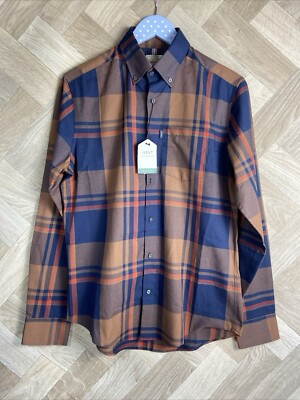 Mens NEXT Tailoring Blue/Brown Checked Button Up Shirt Size S Regular New