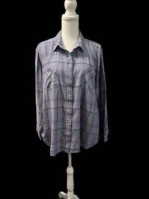 NWT A.N.A. A New Approach Petite Purple Rocking Plaid Collared LS Button Up PXXL