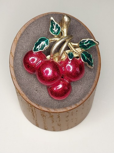 Vintage MJ Signed Enameled Cherries Brooch Pin & Pendant | eBay