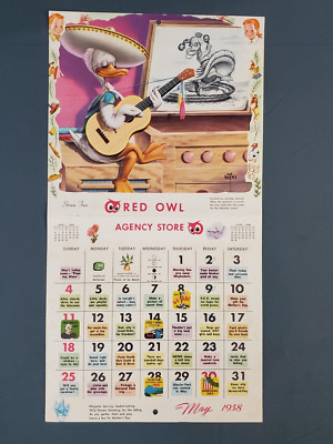 Vintage Calendar 1958 Section Duck on one side Pigs on other 9 1/2'' x 17 1/2''
