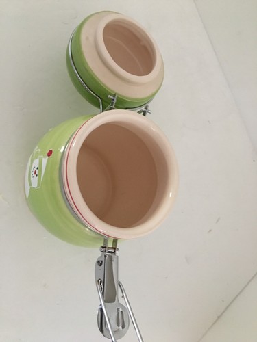 Christmas Snowman Canister Ceramic Locking Lid Green Kitchen Crock 6