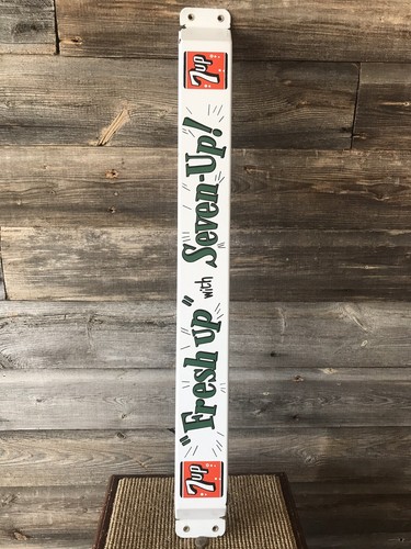 Vintage Porcelain 7 Up Push Bar Advertising Sign Original