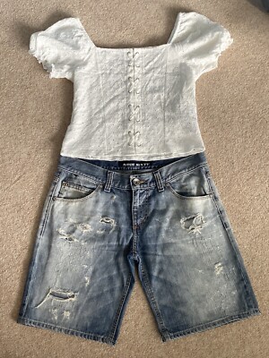 Miss Sixty Collection Blue Denim Shorts Style in size 27 6-8, New Look top 14-15