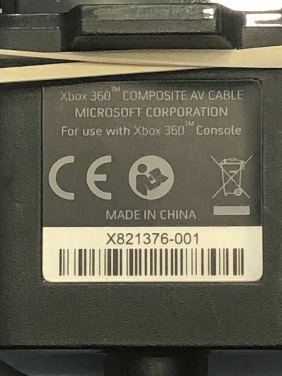 OFFICIAL MICROSOFT XBOX 360 COMPOSITE A/V CABLE #X821376-001 SYSTEM TO TV WIRE