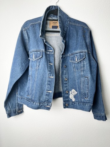 【vintage】 90s denim pattern 2way jacket Vintage Denim Bomber Jacket Medium 90s Paisley Liner Hooded
