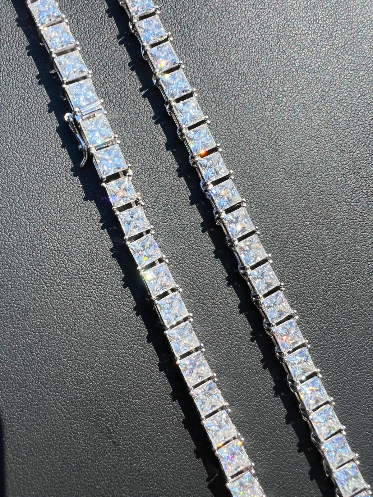 Pre-owned Harlembling Real 5mm Moissanite Princess Cut Square Tennis Chain Necklace Pass Diamond Test In Silver