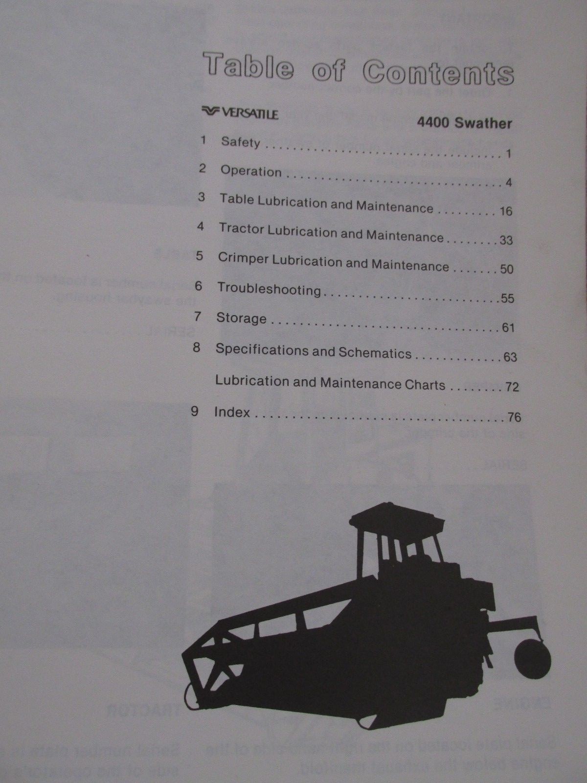 Vintage Versatile 4400 Swather Diesel Engine Operator's Manual