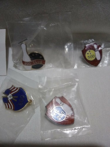 LOT OF VINTAGE WIBC BOWLING PINS ENAMEL LEAGUE HIGH SERIES 200 500 CLUB