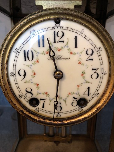 Seth Thomas Clock Glass Pendulum Mantle Brass Vintage Great Design Key Floral