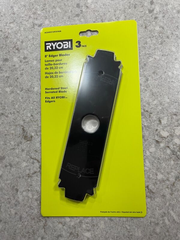 one 3-pack RYOBI 8 in. steel Replacement Edger Blades AC04215P3VNM AC040215 8"