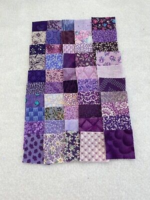 50 DIFFERENT PURPLE 1 1/2-INCH CALICO FABRIC QUILT SQUARES - MANY VINTAGE