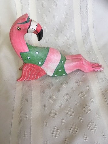 Vintage Hand Painted Sun Bathing Flamingo Figurine