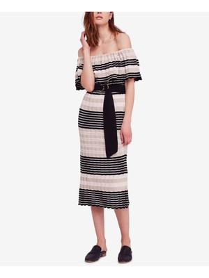

FREE PEOPLE Женское платье цвета слоновой кости в полоску ниже колена с завышенной талией Размер, Цвет слоновой кости
