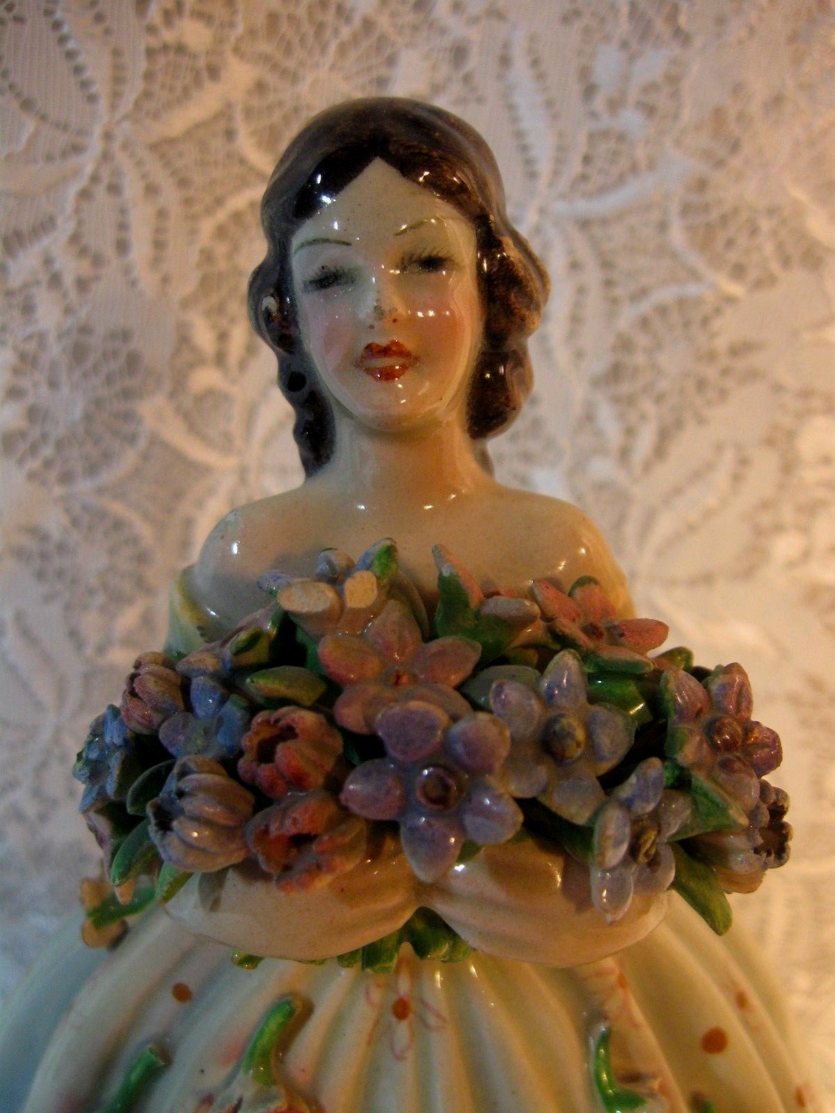 ANTIQUE SCHIERHOLZ & SON GERMANY Figurine W/ Bouquet of For-Get-Me-Nots