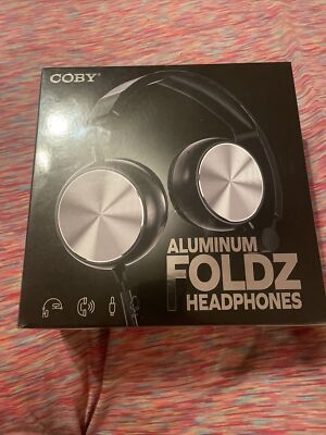 Coby Foldz Wired Aluminum Stereo Over Ear Folding Headphones Built-In Mic Aux In