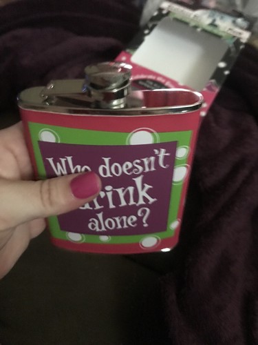 Stainless Steel Travel Flask 7oz Who Doesn’t Drink Alone Purple/ Green/ Pink