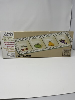 4-Section RELISH DISH Ceramic Fruit Lattice Tabletops Unlimited NIB hand painted