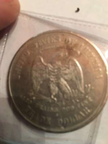 1874 S $1 Trade Dollar About Uncirculated AU Chop Marked / Plugged