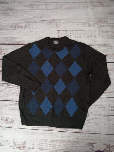 Dockers Sweater Mens Medium Gray Plaid Polo Crew Neck Long Sleeve Preppy