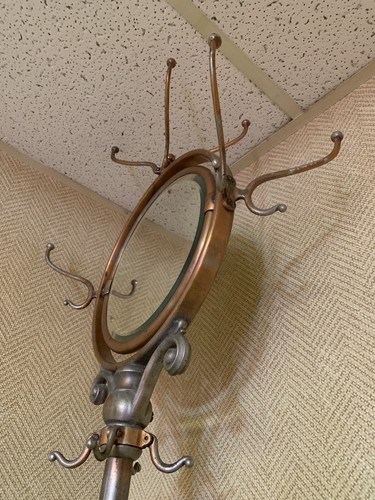 Antique Barber Shop Japanned Copper Cast Iron Coat Hat Hall Tree Rack Stand