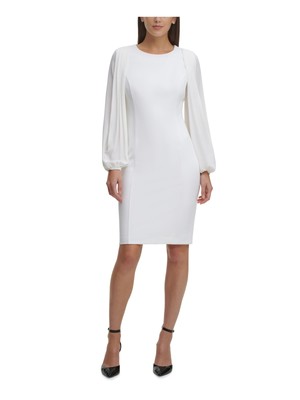 

DKNY Женское белое вечернее платье-футляр с круглым вырезом выше колена, Белый