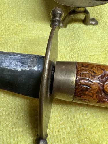 Antique Brass And Carved Wood Sheath Knife & Scissor - Used Has Flaws Read -