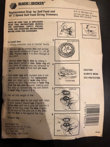 NOS Black & Decker Weed Trimmer Replacement Disc 10” Self Feed 8207 / 8231