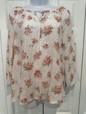Fred David: Ladies Size: M Floral Pattern 3/4 Sleeve Pullover Front Tie Top