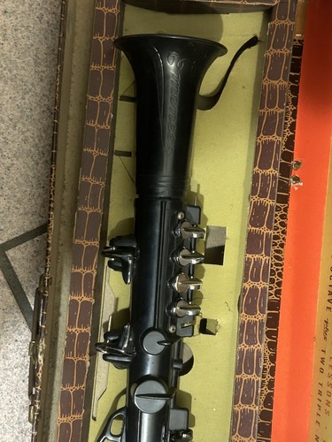 Vintage Ebony & Silver Clarinet Emenee Industry Musical Toys In Original Box