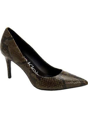 

Женские коричневые кожаные туфли-лодочки CALVIN KLEIN Gayle Toe Stiletto без шнуровки со змеиной кожей, Коричневый, E6149