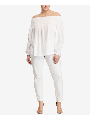 

Женский белый топ с длинными рукавами и открытыми плечами RALPH LAUREN Plus