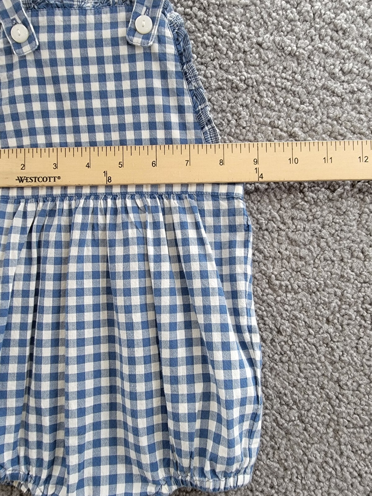 Ralph Lauren Gingham Madras Bubble Shortall & Hat Set Baby Girls 6M Blue Snap Up - Picture 6 of 24