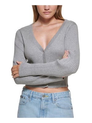 

DKNY JEANS Женский серый укороченный топ с длинными рукавами и кнопками спереди