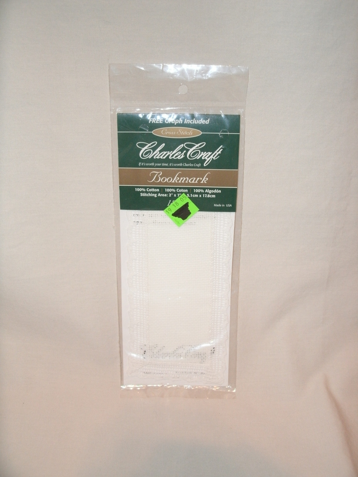 Charles Craft White Cotton 18 Count Cross-Stitch Bookmark ~ Pattern on Back