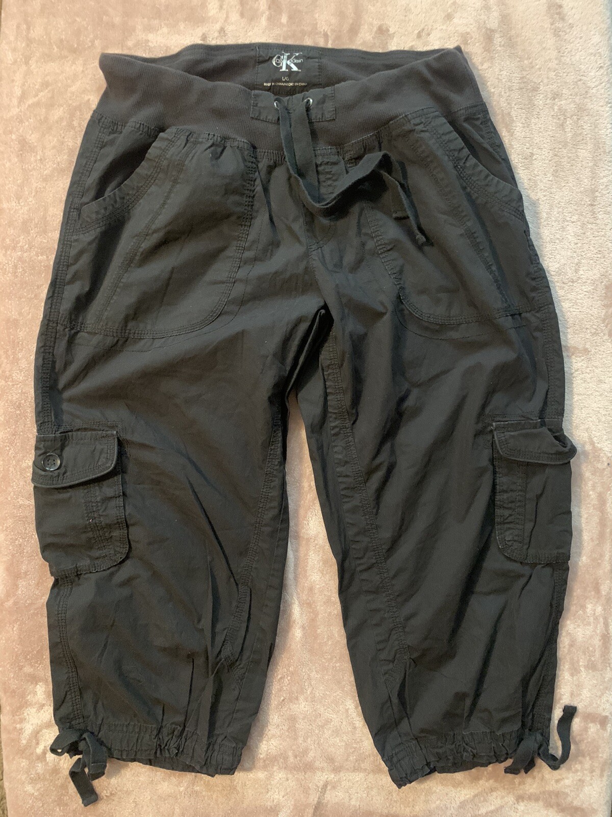 Black Cargo Crop Capri Pants 