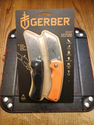Gerber Edge Utility Knife Blade Replaceable Pocket Clip Rubber Handle Linerlock 