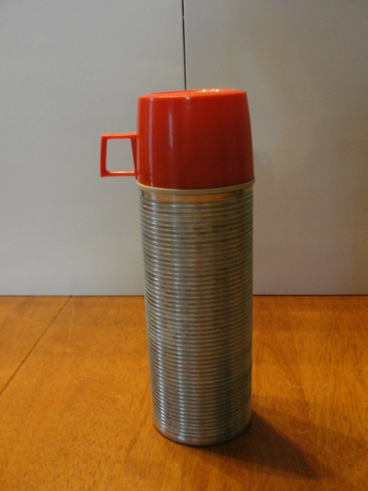 Vintage Aluminum Metal Glass Lined Thermos 1 Pint w/ Stopper & Cup