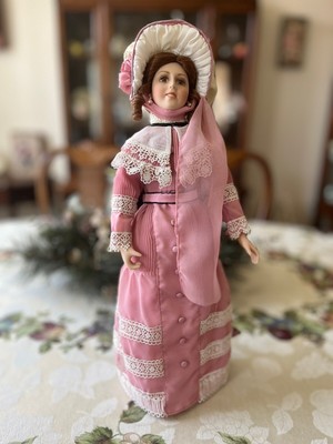 Coca Cola Victorian Series Cracker Barrel Porcelain Doll 18'', Stand
