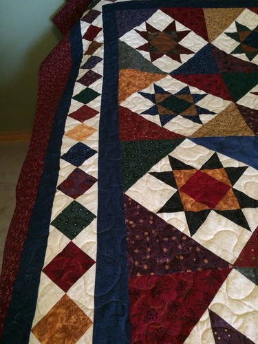 Scrappy Stars Throw or Quilt Machine Quilted 68” x 78 Country Colors